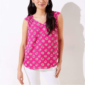 LOFT Petite Pink Bloom Smocked Trim Shell